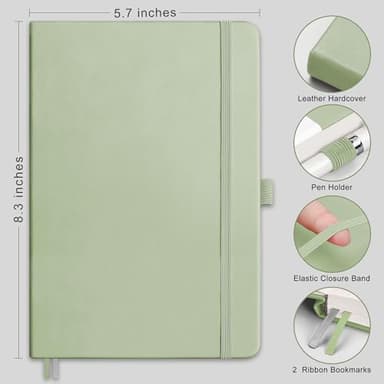 RETTACY Graph Grid Paper Notebook, 192 Pages, A5 Medium Size (5.7'' x 8.3''), 5 Squares per Inch, Leather Hardcover, 100 GSM Thick Paper, for School, Students, Math, Engineering (Light Green) - Image 2