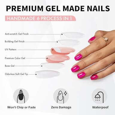 SHANGMENG Soft Gel Hot Pink Press on Nails Short - Cat Eye Press on Nails Square for Women Gift, Natural Fit & Glossy Stick on Nails with Glue in 16 Sizes - 32 Reusable Fake Nails, Hot Pink - Image 3