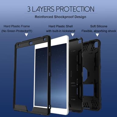 Rantice iPad 6th Generation Cases , 5th Case , Air 2 9.7 Shockproof Rugged Drop Protection Cover Built with Kickstand for 9.7'' A1893/A1954/A1822/A1823 (Black) - Image 5