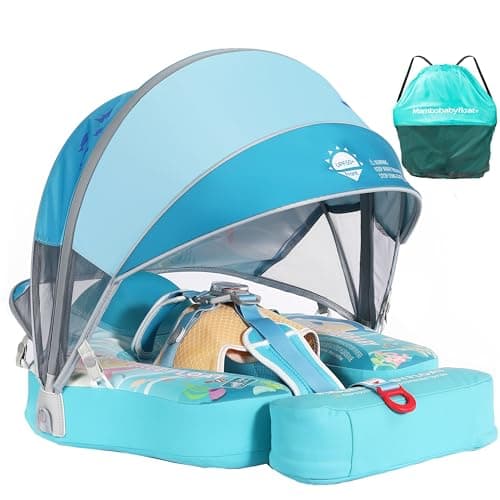 Mambobaby Float with Canopy & Portable Backpack Skin-friendly Baby Swim Float with Tail Waterproof Non-Inflatable Mambo Float Smart Swim Trainer Soft Solid Infant Pool Float 3-24 months Baby Swim Ring - Image 1