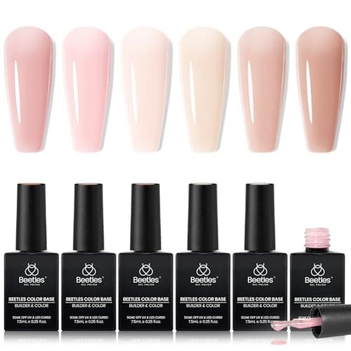 Beetles Rubber Base Gel Nail Polish, 6 Colors Nude Gel Polish Pink Peach Neutral Sheer French Tips Base Colors for Nails Base Flexible U V LED Soak Off Gel Kit for DIY Home Manicure Winter Nail Gifts - Image 1