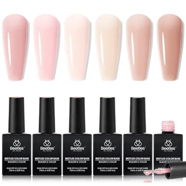 Beetles Rubber Base Gel Nail Polish, 6 Colors Nude Gel Polish Pink Peach Neutral Sheer French Tips Base Colors for Nails Base Flexible U V LED Soak Off Gel Kit for DIY Home Manicure Winter Nail Gifts - Image 1