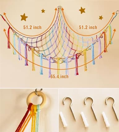 Stuffed Animal Hammock Corner Storage Net Cute Preppy Trendy Stuff Gifts for Teen Girls Baby Room Wall Nursery Decor Rainbow Color Colorful Unicorn Hanging Organizers XL Large - Image 6