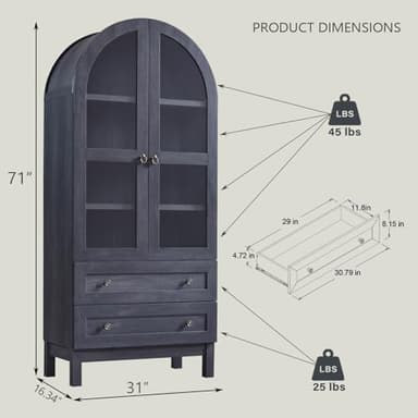 IFGET 71" Tall Arched Kitchen Pantry Cabinet, Wood Kitchens Storage Cabinets with 2 Large Drawers and Adjustable Shelves, Modern Farmhouse Versatile Cupboard for Kitchen, Dining Room, Bathroom, Grey - Image 2