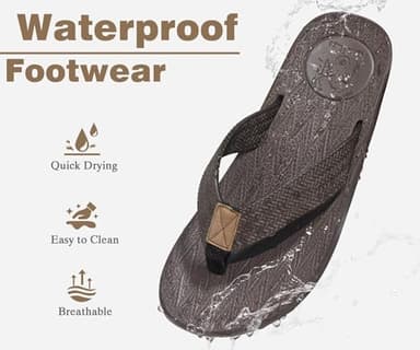 KuaiLu Mens Flip Flops Arch Support Comfortable Cushion Memory Foam Recovery Walking Waterproof Leather Thong Sandals Orthotic Plantar Fasciitis Summer Casual Beach Pool Slip on Slippers Brown Size 10 - Image 3