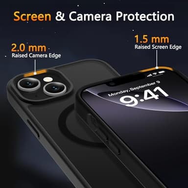 LATVIN for iPhone 15 Case, Magnetic Phone Cover with 1 Screen Protector, Compatible with MagSafe, Military Grade Protection, Translucent Matte Frosted Back, Black - Image 3