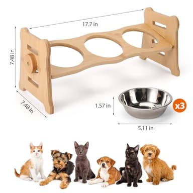 Elevated Cat Bowls15° Tilted Stainless Steel Elevated with Bamboo Stand - 3 Pots Raised Cat Bowls for Indoor Cats and Small for Indoor Cats with Anti-Overflow Design (Yellow) - Image 6