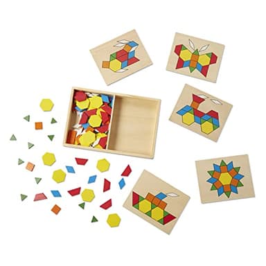 Melissa & Doug Pattern Blocks and Boards - Wooden Classic Toy With 120 Solid Wood Shapes and 5 Double-Sided Panels, Multi-colored - STEAM Animals, Tangrams Puzzle For Kids Ages 3+ - Image 4