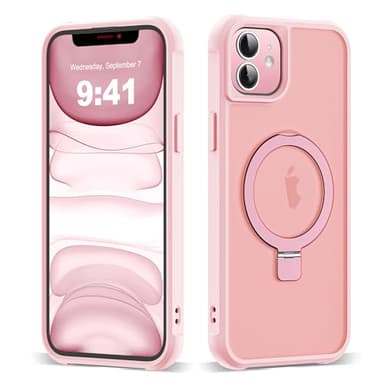 SKYLMW Compatible with iPhone 11 Case with Invisible Magnetic O-Ring Stand [Compatible with MagSafe][Great Grip Feeling], Pink - Image 1