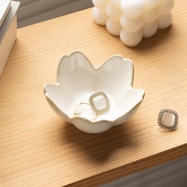 Flower Ring Holder Dish, Ceramic Jewelry Tray Dish, Small Trinket Dish, Jewelry Plate Bowl, Cute Jewlery Ring Holder Dish, Aesthetic Room Decor, Christmas Birthday Gifts for Women, 1 pack (white) - Image 2