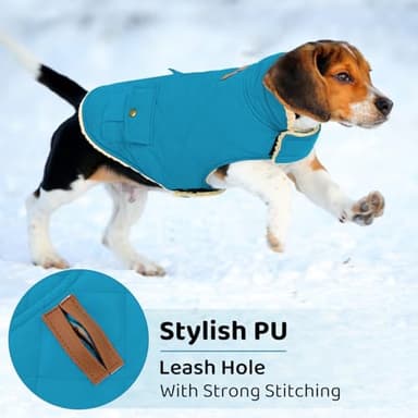 Queenmore Dog Winter Coat Warm Puffer Jacket Waterproof Plush Lining Thermal Cold Weather Vest for Small Medium Large Dogs, Windproof Easy On Pet Jacket Blue S - Image 5