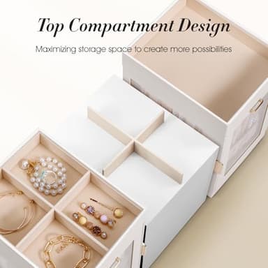 TidyStash 360° Rotating Jewelry Organizer, Large, Elegant Jewelry Boxes for Women Necklace, Ring Earring Storage, Vertical Accessory Organizers and Storage, Cream White - Image 4
