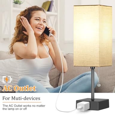15'' Table Lamp for Bedroom set of 2,3-Color Bedside Lamps with Pull Chain Table Lamps for Night stands with AC Outlet,Small Night Light Lamps with 2 Bulbs Lamps for Living Room Kids Room Office Decor - Image 6
