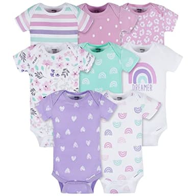 Onesies Brand Baby Girl's 8-Pack Short Sleeve Mix & Match Bodysuits, Rainbows, 3-6 Months - Image 1