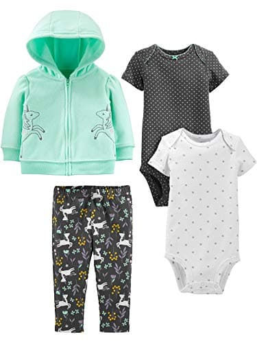 Simple Joys by Carter's Baby Girls' 4-Piece Jacket, Pant, and Bodysuit Set, Black Dots/Mint Green Unicorn/White Snowflake/Floral, 6-9 Months - Image 1