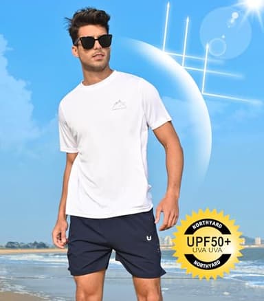 NORTHYARD Men's UPF 50+ Sun Protection Shirts Swim SPF UV Quick Dry Short Sleeve T-Shirts for Athletic Fishing Rash Guard White XL - Image 3