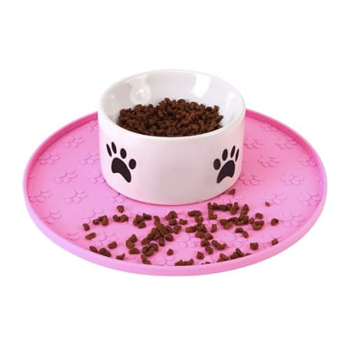 Silicone Pet Food Mat - Waterproof Dog Food Bowl Mat Cat Feeding Mat Thicker Pet Placemat Eating Mat with High Lip to Prevent Spills, Dog & Cat Water Bowl Mat for Messy Drinkers to Protect Floors,Pink - Image 1