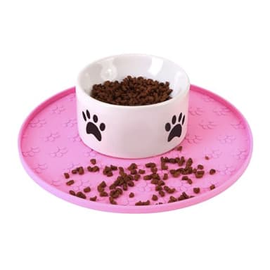 Silicone Pet Food Mat - Waterproof Dog Food Bowl Mat Cat Feeding Mat Thicker Pet Placemat Eating Mat with High Lip to Prevent Spills, Dog & Cat Water Bowl Mat for Messy Drinkers to Protect Floors,Pink - Image 1