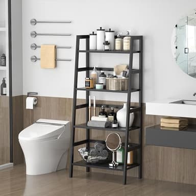 Homykic Bamboo Bookshelf 4-Tier Ladder Shelf, 49.2” Freestanding Open Bookcase Book Shelf Bathroom Storage Shelf Unit Plant Stand for Small Space, Living Room, Bedroom, Home Office, Black - Image 5