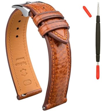 Gomvadr Italian Leather Watch Band Tuscany Natural Vegetable-Tanned Leather Strap,18mm 19mm 20mm 21mm 22mm XL XXL Quick Release Replacement Watch Straps for Men and Women (Cognac/Silver Buckle, 21mm) - Image 1