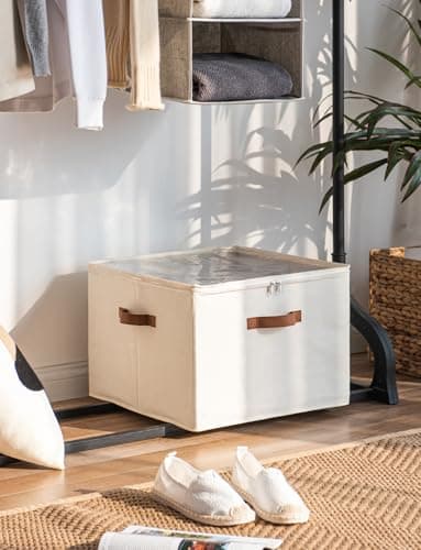 StorageWorks Shoe Organizer for Closet, Fits up to 16 Pairs, Shoe Cubby Storage Containers with Adjustable Dividers and Clear Cover, Beige - Image 7