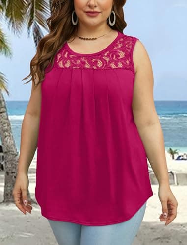 Womens Plus Size Tops Sleeveless Summer Shirts Cute Going Out Tops for Women Hot Pink 3XL - Image 5