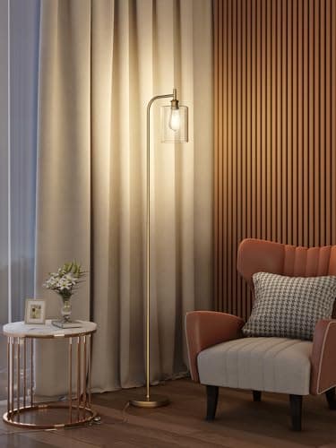 addlon Floor Lamps for Living Room Bright Lighting with Glass lampshade, Modern Bright Floor Lamp with LED Bulbs Industrial Standing lamp for beroom, Tall Pole Lamps Office - Brass Gold - Image 6