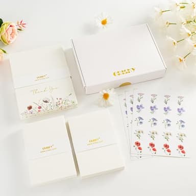 Crisky Thank You Cards 4 Assortment, Gold Foil Watercolor WildFlowers (50 Cards with Envelopes for Birthday, Baby Shower, Bridal Shower, Wedding, All Occasion) - Image 4