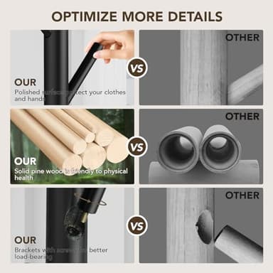 Hupmad Wooden Tree Coat Rack Stand,Sturdy Freestanding Coat Rack with 8 Hooks,3 Adjustable Height for Child Adult,Wood Coat Stand Tree Fits Entryway Bedroom Office for Bags,Hats - Image 8