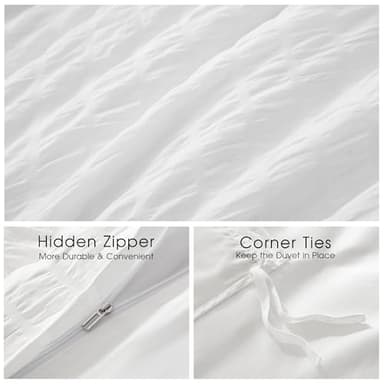 FreshCulture White Duvet Cover Queen Size, 3-Piece Seersucker Duvet Cover Set, Ultra Soft Microfiber Bedding for All Seasons, Zipper Closure&Corner Ties(90"x90" + 2 PillowSham 20"x26") - Image 4