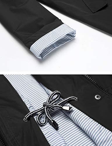 Women Rain Jacket Belted Adjustment Hooded Long Lightweight Packable Outerwear Waterproof Breathable Cotton Lined Raincoat Black M - Image 5
