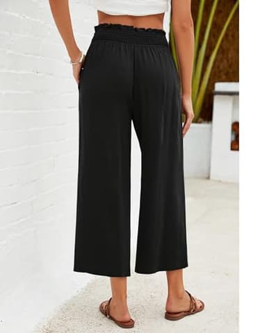 GRAPENT Women's High Waisted Palazzo Linen Pants, Black, Size L - Image 2