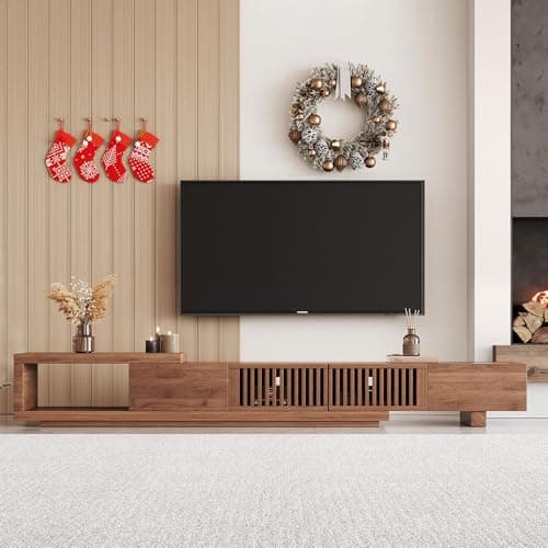 NessCarsti Mid Century Modern TV Stand for 75+ Inch TVs, Extendable Media Console (78"-103") with Ample Storage - Sleek Walnut Entertainment Center for Living Room - Image 1