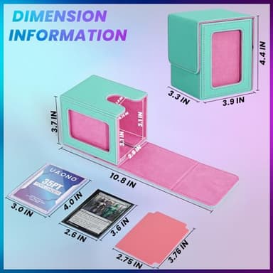 UAONO Card Deck Box with MTG Commander Display, Deck Case Holds 100+ Double-Sleeved Cards, Trading Card Storage Box Fits TCG/PTCG/Sports Card with 2 Dividers, 1 Toploader (Turquoise, Pink) - Image 4