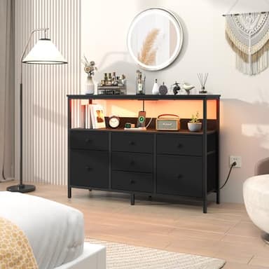 Yoobure LED TV Stand for Bedroom, 50 Inch Kids Dresser with Power Outlets, 7 Drawers Entertainment Center with Storage Shelf, TV Stands Dresser for Bedroom, Living Room, TV Console Entertainment Stand - Image 2