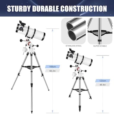 Telescope 150EQ Astronomical Reflector Telescopes for Adults,Professional Manual Equatorial Telescope for Beginners.Comes with 2X Barlow Lens Phone Adapter,Stainless Tripod and Moon Filter - Image 5