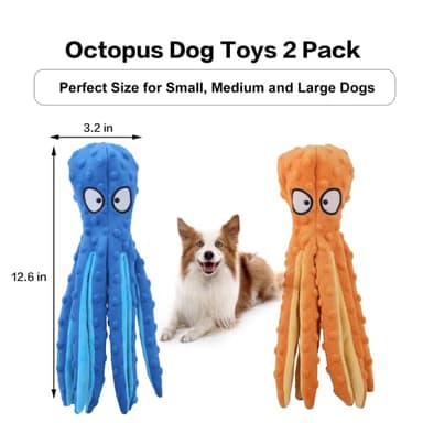 CPYOSN Octopus Squeaky Plush Dog Toys - No Stuffing, Crinkle, Durable for Puppy Teething, Small to Large Dogs, 2 Pack - Image 7