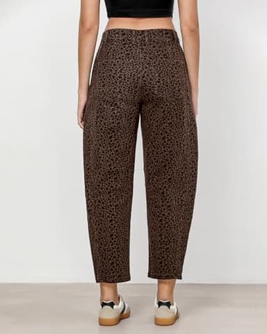 GRAPENT 2025 Barrel Jeans for Women Balloon Wide Leg Cropped Trendy Jeans Boyfriend High Waisted Jean Pants Casual Stretchy Summer Denim Trousers Leopard Printed X-Large Plus Size 16 to 18 - Image 3