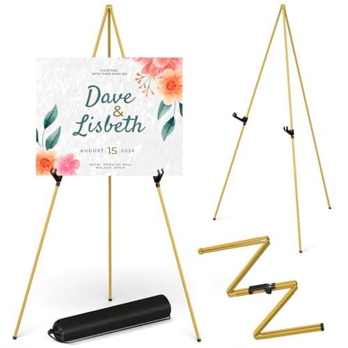 Display Artist Easel Stand - 63" Instant Tripod Collapsible Portable Floor Easel - Easy Folding Adjustable Art Poster Metal Stand for Display Show, Wedding, Painting - Gold - Image 1