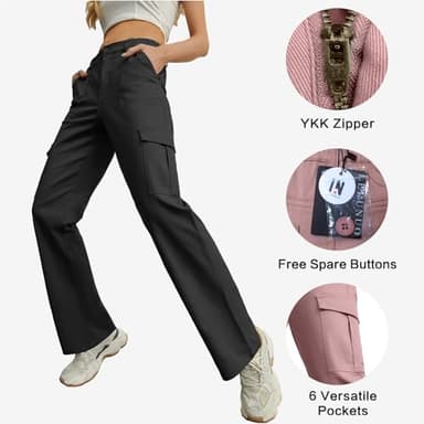 Lepunuo Cargo Pants for Women Baggy Zipper Y2K Pants Light Baggy Jogger Black - Image 4