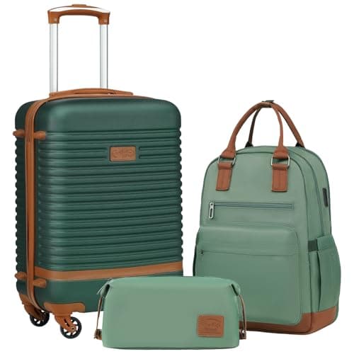 Coolife Suitcase Set 3 Piece Luggage Set Carry On Travel Luggage TSA Lock Spinner Wheels Hardshell Lightweight Luggage Set(Dark Green, 3 piece set (BP/TB/20)) - Image 1