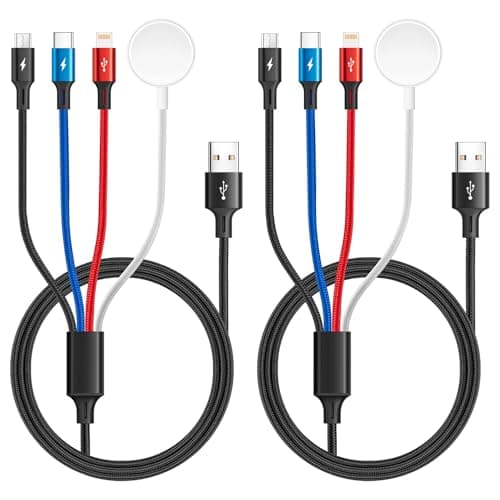 4 in 1 Multi Charging Cable for Apple Watch Charger/iPhone 17 Charger/Lightning/Micro,USB C Charging Cable Cord,Vacation Camping Essentials,Portable Designed for iWatch & iPhone Series,Galaxy-4Ft - Image 1
