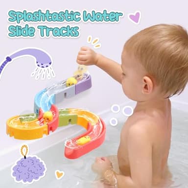 CUTE STONE Baby Bath Toys - Bathtub Toy W/ Water Slide Building Track, No Hole Floating Squirting Toys, Duck Fishing Net Game, Toddler Shower Toys, Educational Gifts for Boys & Girls - Image 7