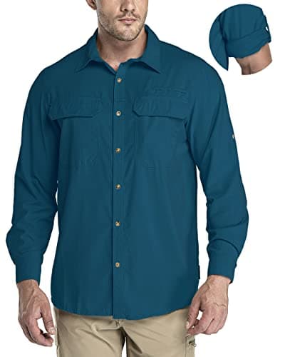 33,000ft Men's Long Sleeve Sun Protection Shirt UPF 50+ UV Quick Dry Cooling Fishing Shirts for Travel Safari Camping Hiking Dark Blue - Image 1