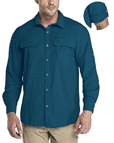 33,000ft Men's Long Sleeve Sun Protection Shirt UPF 50+ UV Quick Dry Cooling Fishing Shirts for Travel Safari Camping Hiking Dark Blue - Image 1
