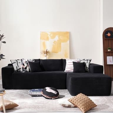 CAODOC 104" Cloud Sectional Couch with Comfy Chaise, Boneless L Shape Sofa with Deep Seat, Minimalist Modular Couches Sleeper for Living Room Bedroom Apartment Lounge,Black - Image 1