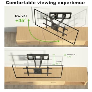TV Wall Mount for 32"-100" up to 220 lbs, USX MOUNT Full Motion TV Mount with Swivel Tilt Dual Articulating Arms, Pre-Assembled Universal Wall Bracket, Max VESA 800x600mm, 12″-24″ Wood Studs - Image 5