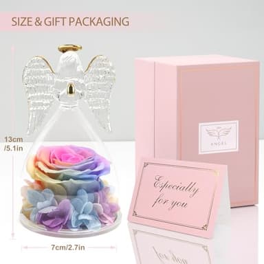 Yamonic Mom Birthday Gifts for Mom, Angel Figurines with Real Rose Gifts for Her Mom Grandma, Preserved Rose Angel Figurines for Mothers Day Birthday Gifts for Women Her (Rainbow) - Image 5