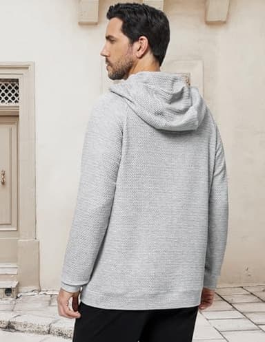 3rd hill Mens Textured Hooded Sweatshirt Long Sleeve Knit Pullover Hoodie Soft Classic Solid Jumper Sweater With Pockets Grey - Image 5