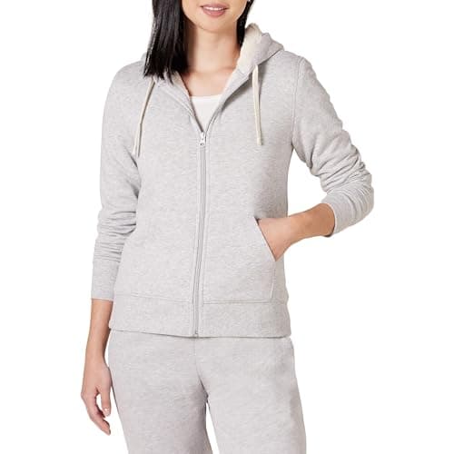 Amazon Essentials Women's Sherpa-Lined Fleece Full-Zip Hooded Jacket (Available in Plus Size), Grey Heather, Large - Image 1